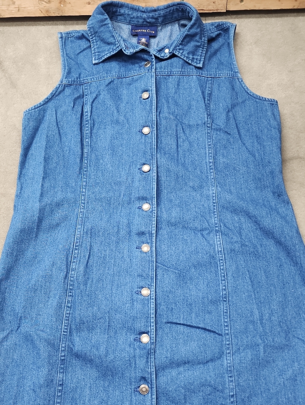 Charter Club Sleeveless Denim Button-Front Dress in Blue